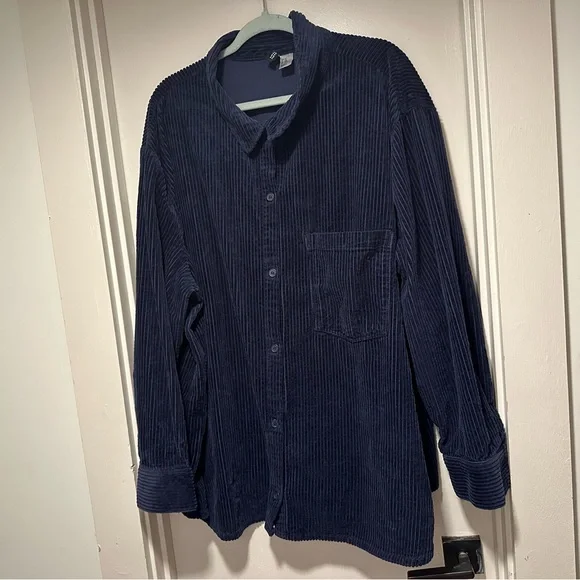 H&M Dark Blue Corduroy Shirt Jacket - Picture 1 of 5